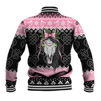 Anglesey Wales Christmas Baseball Jacket Pink Mari Lwyd Welsh Celtic Knot - Wonder Print Shop
