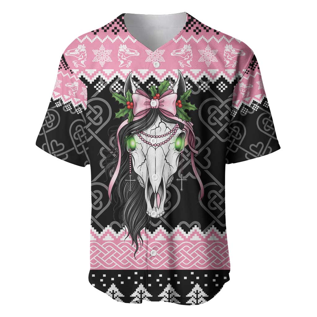 Anglesey Wales Christmas Baseball Jersey Pink Mari Lwyd Welsh Celtic Knot - Wonder Print Shop