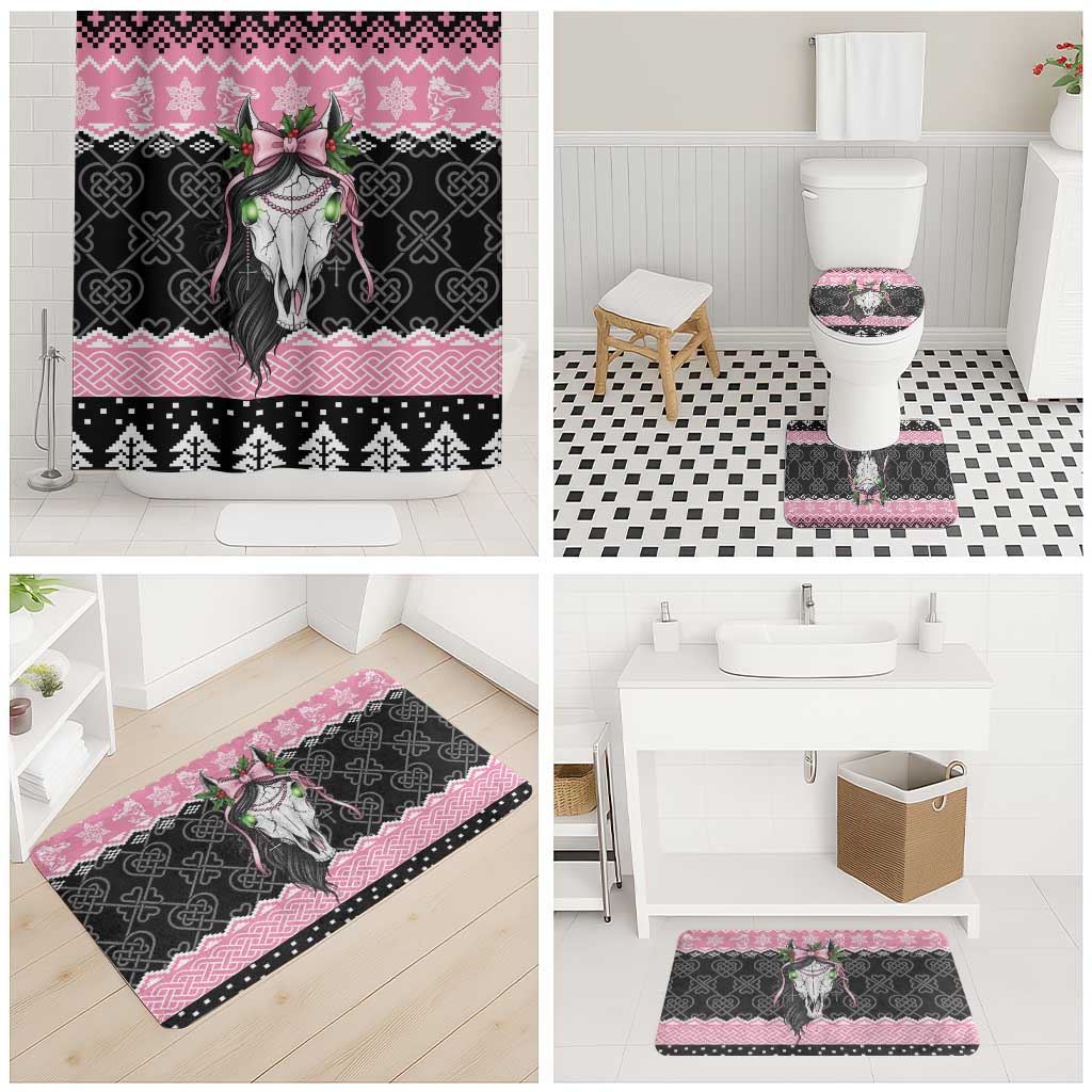 Anglesey Wales Christmas Bathroom Set Pink Mari Lwyd Welsh Celtic Knot - Wonder Print Shop