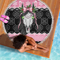 Anglesey Wales Christmas Beach Blanket Pink Mari Lwyd Welsh Celtic Knot - Wonder Print Shop