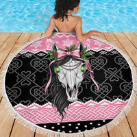 Anglesey Wales Christmas Beach Blanket Pink Mari Lwyd Welsh Celtic Knot - Wonder Print Shop