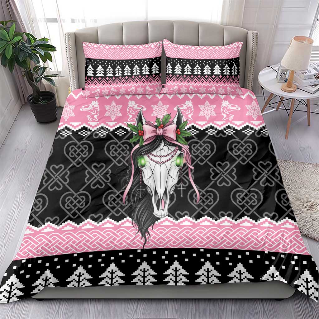 Anglesey Wales Christmas Bedding Set Pink Mari Lwyd Welsh Celtic Knot - Wonder Print Shop