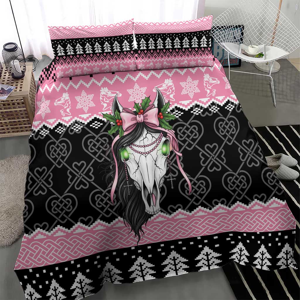 Anglesey Wales Christmas Bedding Set Pink Mari Lwyd Welsh Celtic Knot - Wonder Print Shop