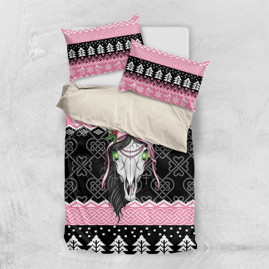 Anglesey Wales Christmas Bedding Set Pink Mari Lwyd Welsh Celtic Knot - Wonder Print Shop