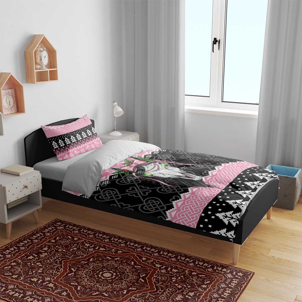 Anglesey Wales Christmas Bedding Set Pink Mari Lwyd Welsh Celtic Knot - Wonder Print Shop