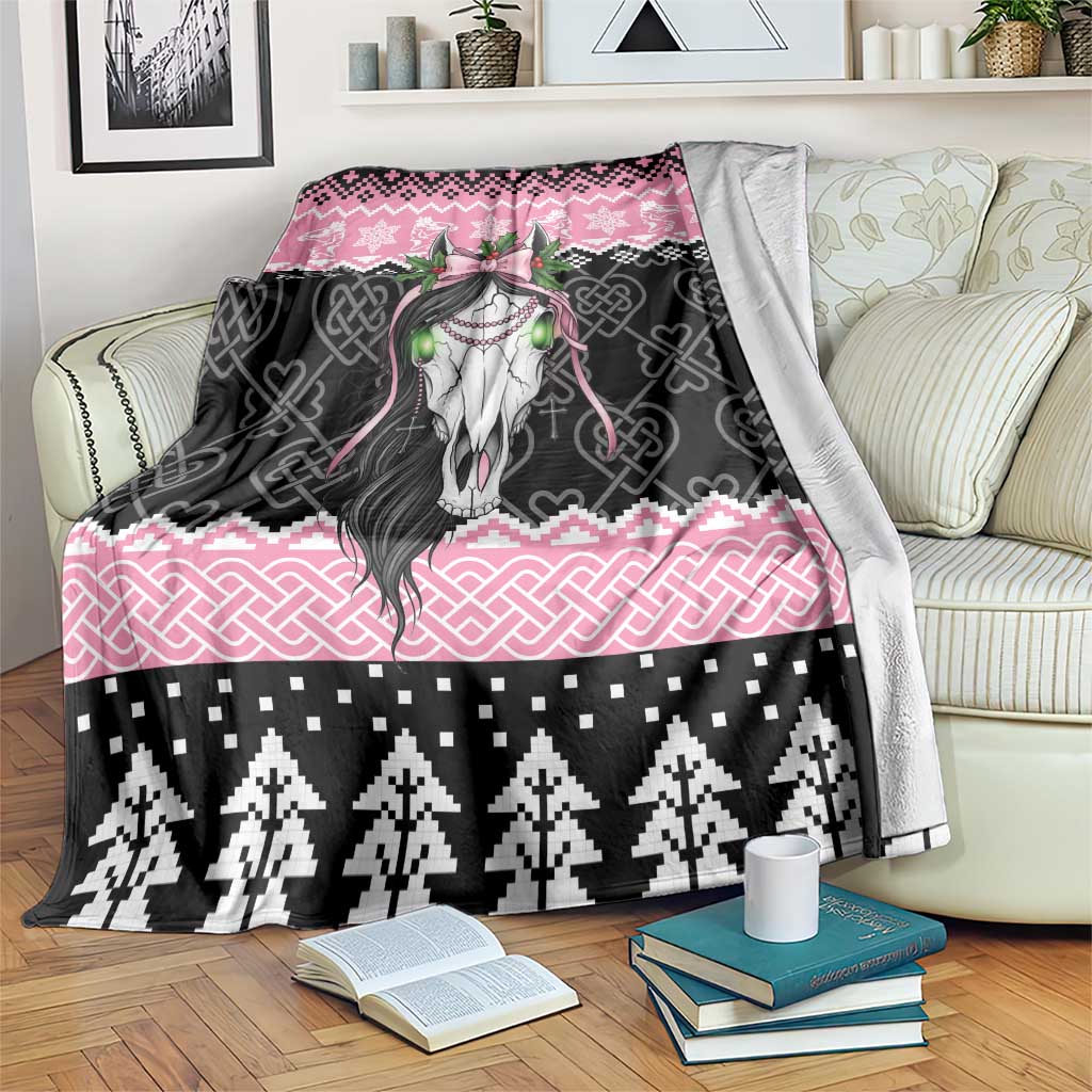 Anglesey Wales Christmas Blanket Pink Mari Lwyd Welsh Celtic Knot - Wonder Print Shop