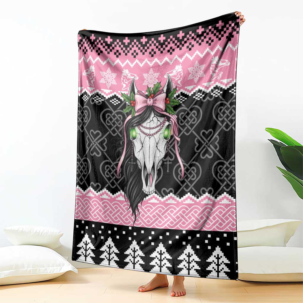 Anglesey Wales Christmas Blanket Pink Mari Lwyd Welsh Celtic Knot - Wonder Print Shop