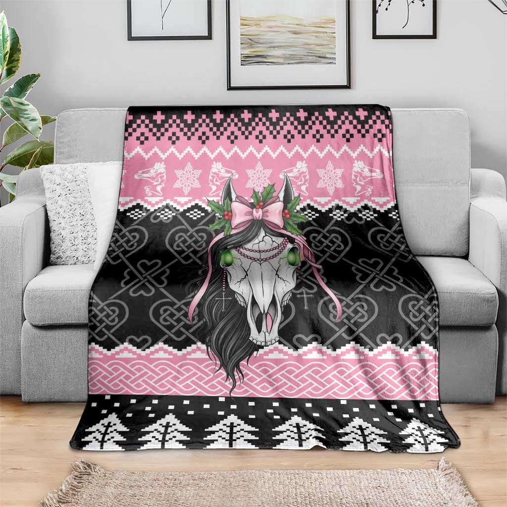 Anglesey Wales Christmas Blanket Pink Mari Lwyd Welsh Celtic Knot - Wonder Print Shop