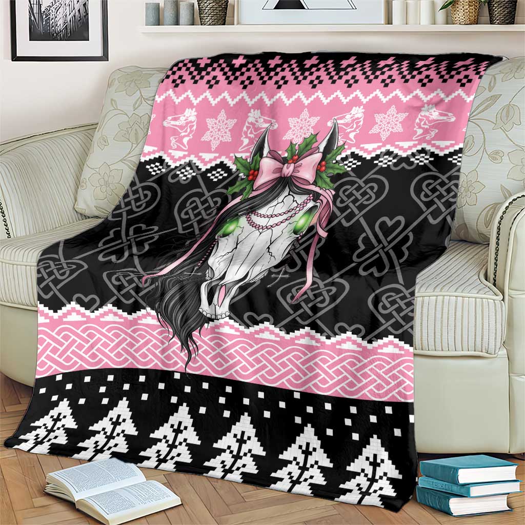 Anglesey Wales Christmas Blanket Pink Mari Lwyd Welsh Celtic Knot - Wonder Print Shop