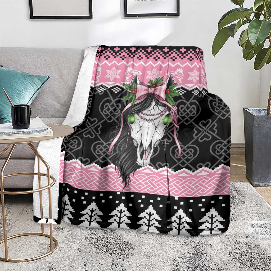 Anglesey Wales Christmas Blanket Pink Mari Lwyd Welsh Celtic Knot - Wonder Print Shop