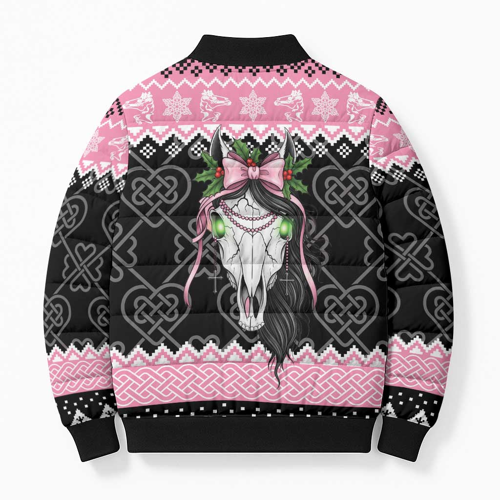 Anglesey Wales Christmas Bomber Puffer Jacket Pink Mari Lwyd Welsh Celtic Knot - Wonder Print Shop