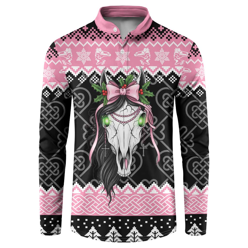 Anglesey Wales Christmas Button Sweatshirt Pink Mari Lwyd Welsh Celtic Knot - Wonder Print Shop