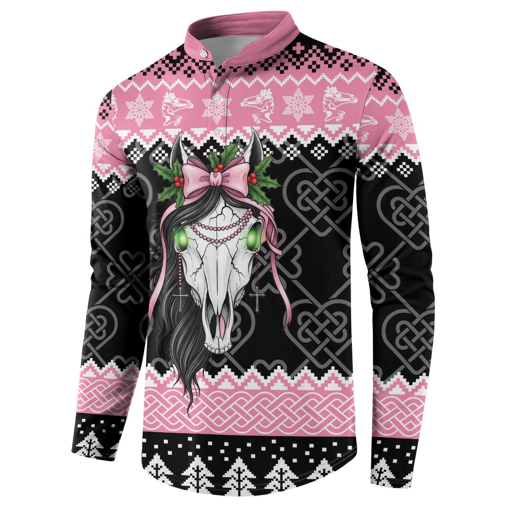 Anglesey Wales Christmas Button Sweatshirt Pink Mari Lwyd Welsh Celtic Knot - Wonder Print Shop