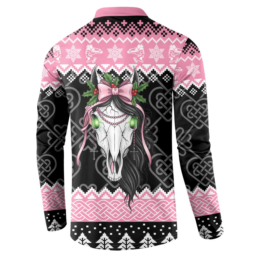 Anglesey Wales Christmas Button Sweatshirt Pink Mari Lwyd Welsh Celtic Knot - Wonder Print Shop