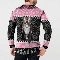 Anglesey Wales Christmas Button Sweatshirt Pink Mari Lwyd Welsh Celtic Knot - Wonder Print Shop