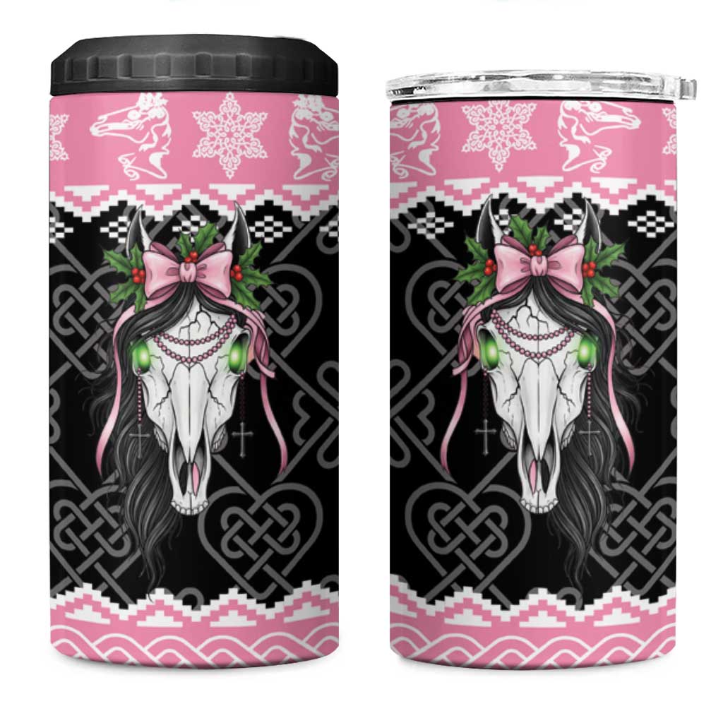 Anglesey Wales Christmas 4 in 1 Can Cooler Tumbler Pink Mari Lwyd Welsh Celtic Knot - Wonder Print Shop