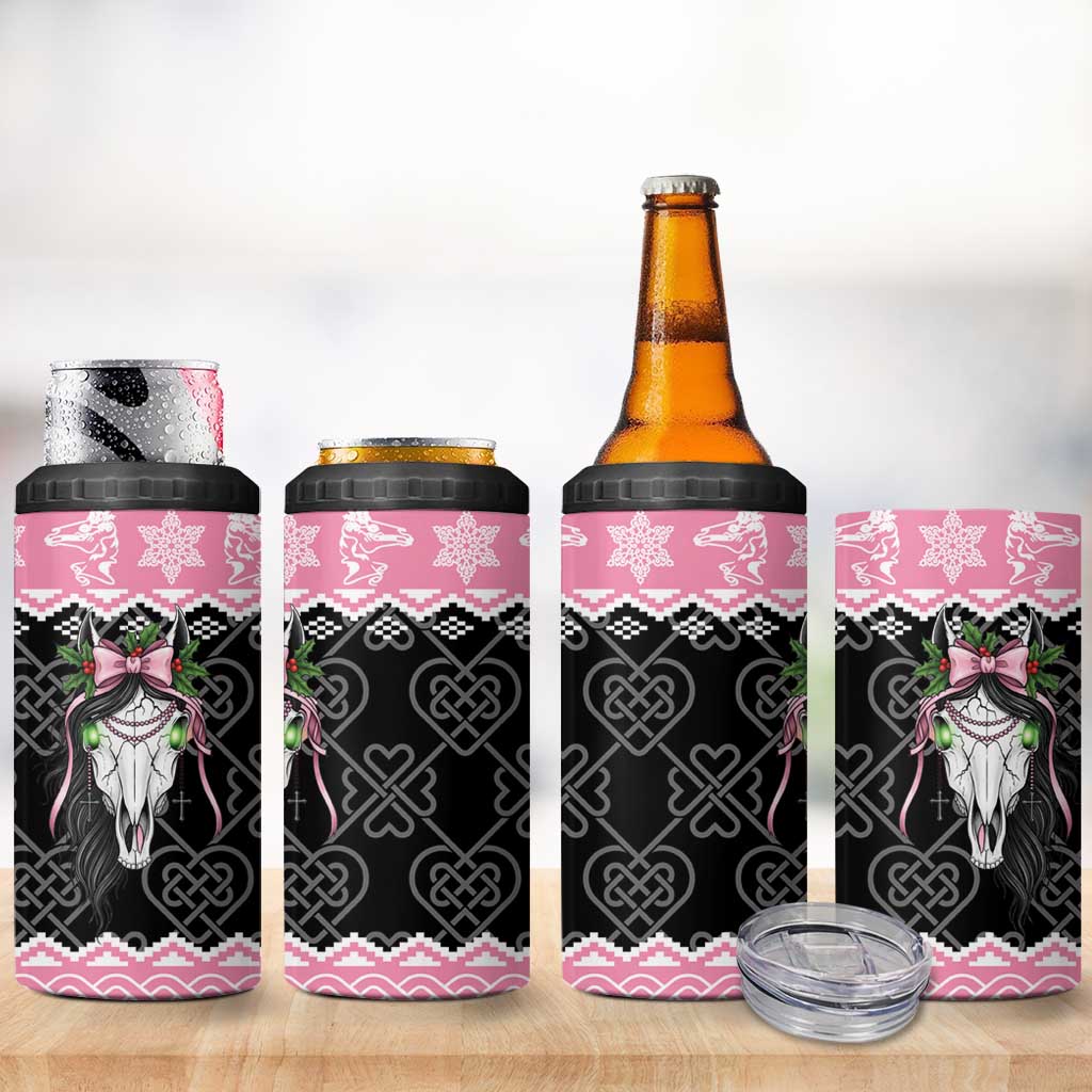 Anglesey Wales Christmas 4 in 1 Can Cooler Tumbler Pink Mari Lwyd Welsh Celtic Knot - Wonder Print Shop