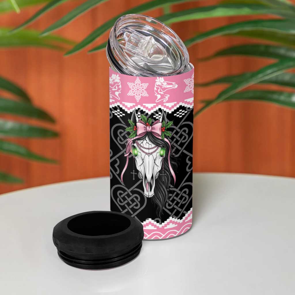 Anglesey Wales Christmas 4 in 1 Can Cooler Tumbler Pink Mari Lwyd Welsh Celtic Knot - Wonder Print Shop