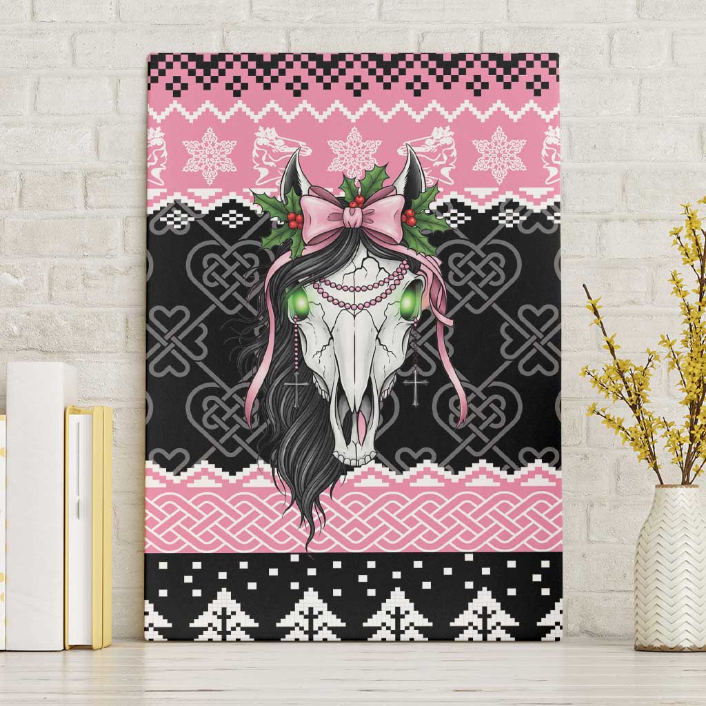 Anglesey Wales Christmas Canvas Wall Art Pink Mari Lwyd Welsh Celtic Knot - Wonder Print Shop