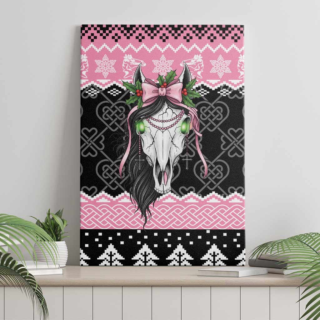 Anglesey Wales Christmas Canvas Wall Art Pink Mari Lwyd Welsh Celtic Knot - Wonder Print Shop