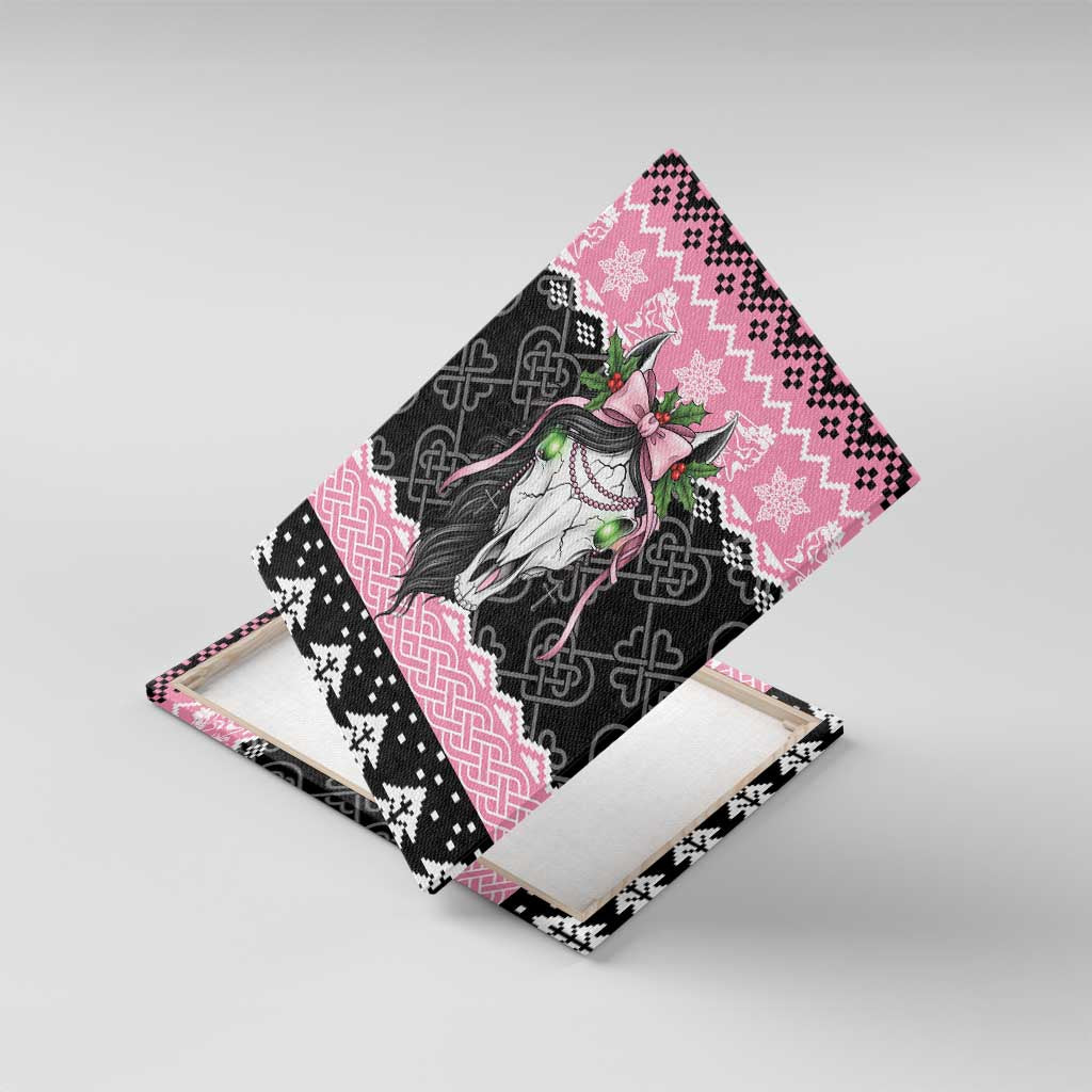 Anglesey Wales Christmas Canvas Wall Art Pink Mari Lwyd Welsh Celtic Knot - Wonder Print Shop