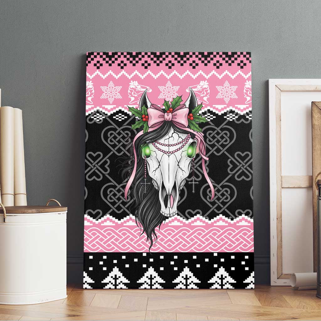 Anglesey Wales Christmas Canvas Wall Art Pink Mari Lwyd Welsh Celtic Knot - Wonder Print Shop