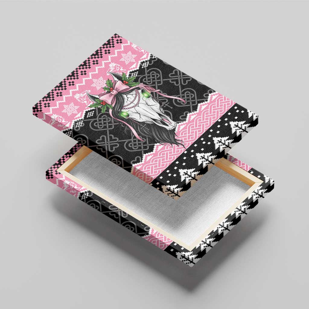 Anglesey Wales Christmas Canvas Wall Art Pink Mari Lwyd Welsh Celtic Knot - Wonder Print Shop