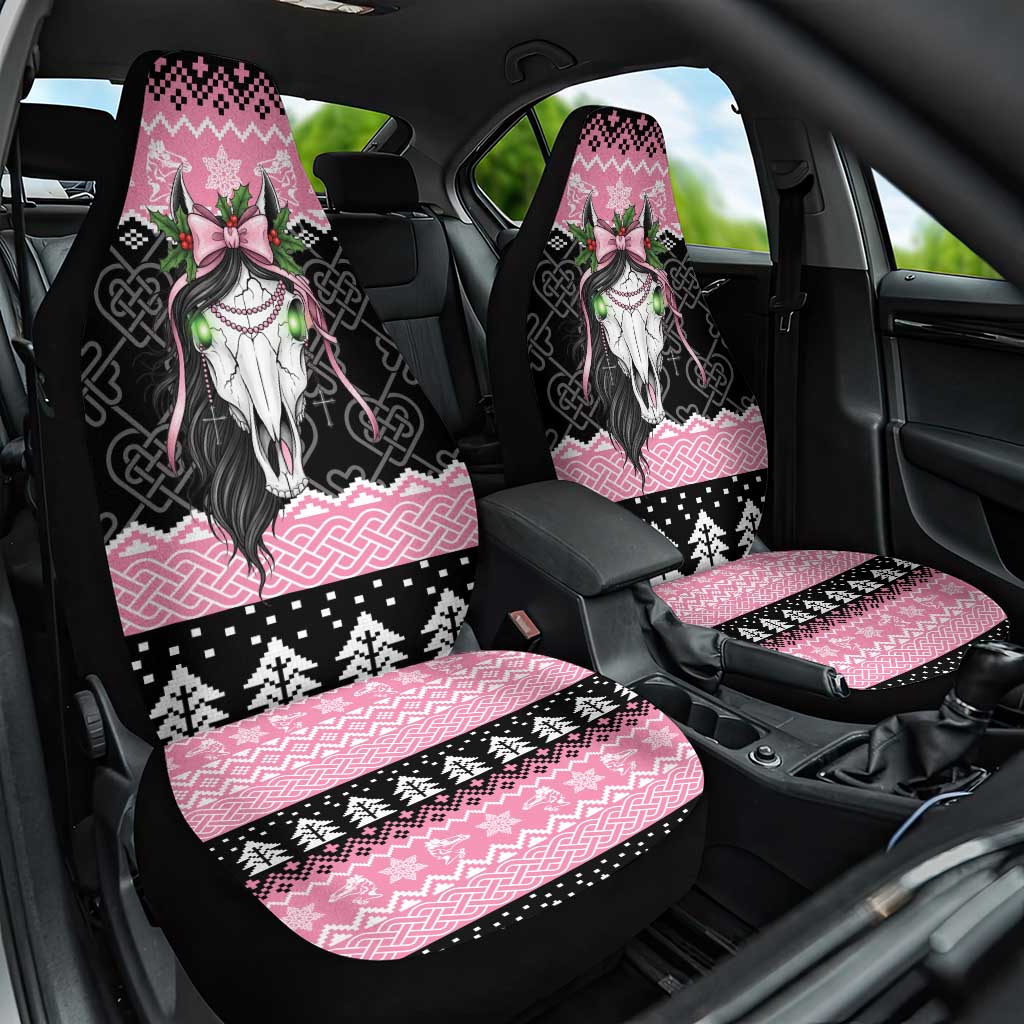 Anglesey Wales Christmas Car Seat Cover Pink Mari Lwyd Welsh Celtic Knot - Wonder Print Shop