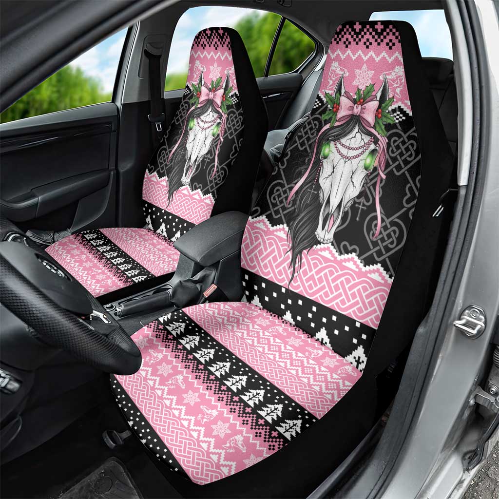 Anglesey Wales Christmas Car Seat Cover Pink Mari Lwyd Welsh Celtic Knot - Wonder Print Shop