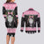Anglesey Wales Christmas Couples Matching Long Sleeve Bodycon Dress and Long Sleeve Button Shirt Pink Mari Lwyd Welsh Celtic Knot - Wonder Print Shop