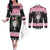 Anglesey Wales Christmas Couples Matching Off The Shoulder Long Sleeve Dress and Long Sleeve Button Shirt Pink Mari Lwyd Welsh Celtic Knot - Wonder Print Shop
