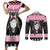Anglesey Wales Christmas Couples Matching Short Sleeve Bodycon Dress and Long Sleeve Button Shirt Pink Mari Lwyd Welsh Celtic Knot - Wonder Print Shop