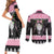 Anglesey Wales Christmas Couples Matching Short Sleeve Bodycon Dress and Long Sleeve Button Shirt Pink Mari Lwyd Welsh Celtic Knot - Wonder Print Shop