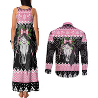 Anglesey Wales Christmas Couples Matching Tank Maxi Dress and Long Sleeve Button Shirt Pink Mari Lwyd Welsh Celtic Knot - Wonder Print Shop