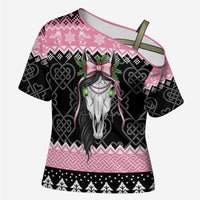 Anglesey Wales Christmas Cross Shoulder Shirt Pink Mari Lwyd Welsh Celtic Knot - Wonder Print Shop
