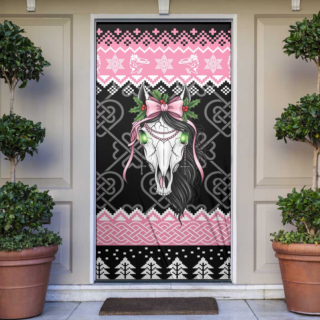 Anglesey Wales Christmas Door Cover Pink Mari Lwyd Welsh Celtic Knot - Wonder Print Shop