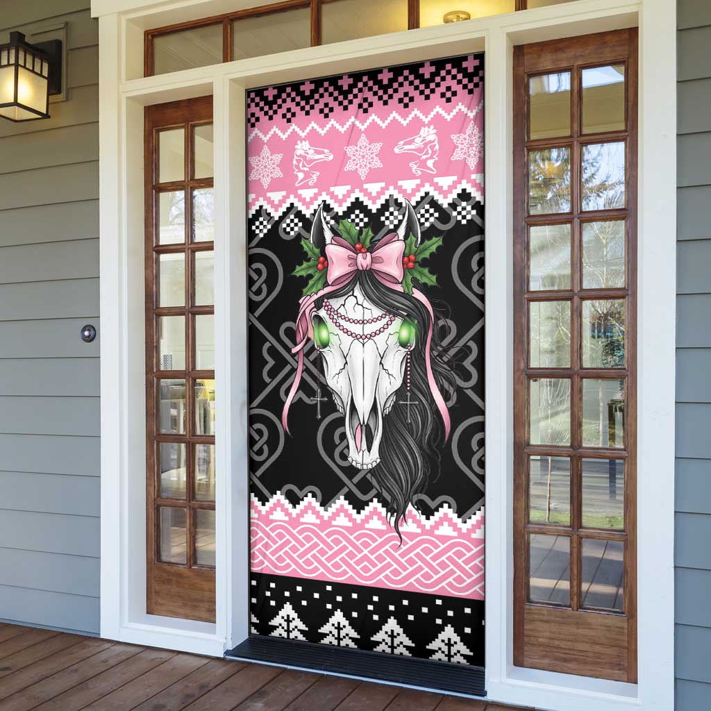 Anglesey Wales Christmas Door Cover Pink Mari Lwyd Welsh Celtic Knot - Wonder Print Shop