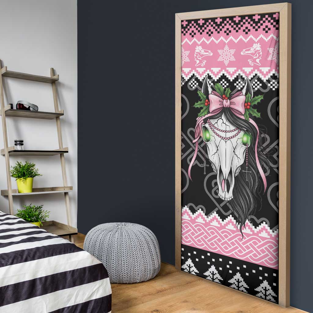 Anglesey Wales Christmas Door Cover Pink Mari Lwyd Welsh Celtic Knot - Wonder Print Shop