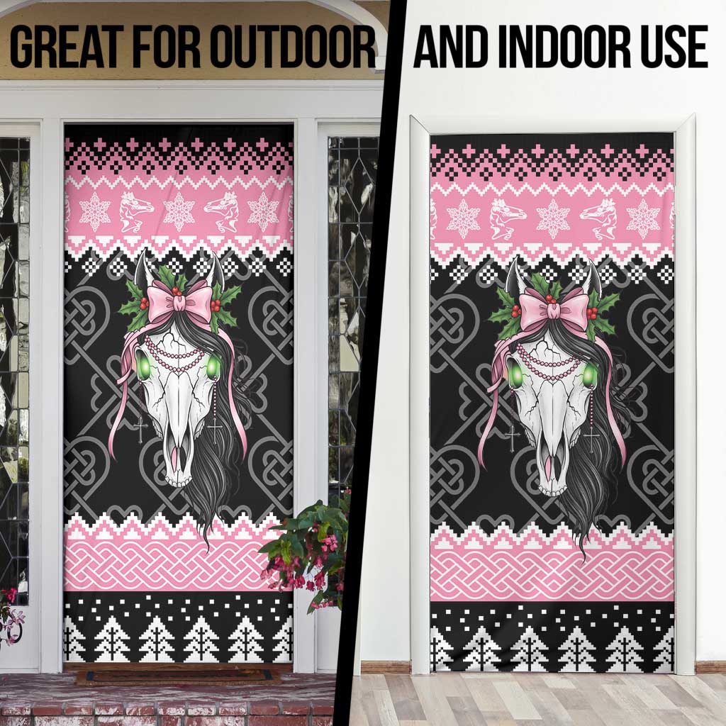 Anglesey Wales Christmas Door Cover Pink Mari Lwyd Welsh Celtic Knot - Wonder Print Shop
