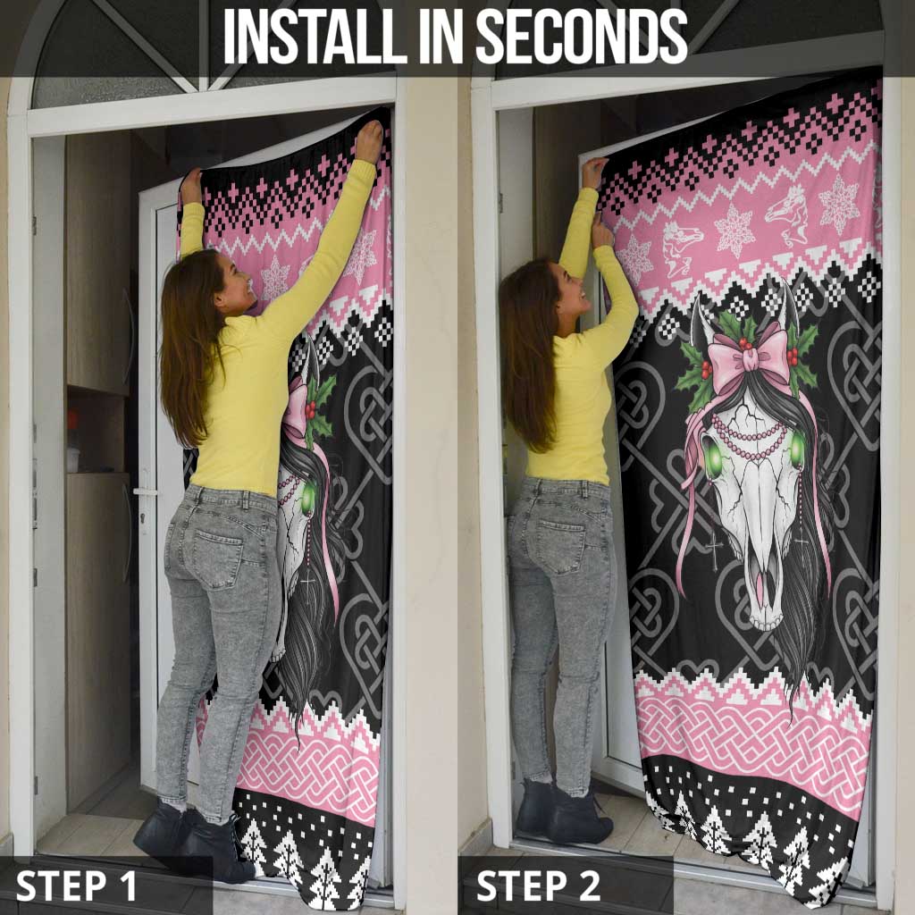Anglesey Wales Christmas Door Cover Pink Mari Lwyd Welsh Celtic Knot - Wonder Print Shop