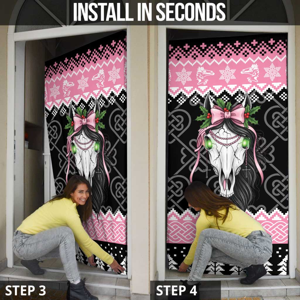 Anglesey Wales Christmas Door Cover Pink Mari Lwyd Welsh Celtic Knot - Wonder Print Shop