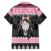 Anglesey Wales Christmas Family Matching Long Sleeve Bodycon Dress and Hawaiian Shirt Pink Mari Lwyd Welsh Celtic Knot - Wonder Print Shop