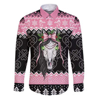 Anglesey Wales Christmas Family Matching Long Sleeve Bodycon Dress and Hawaiian Shirt Pink Mari Lwyd Welsh Celtic Knot - Wonder Print Shop