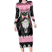 Anglesey Wales Christmas Family Matching Long Sleeve Bodycon Dress and Hawaiian Shirt Pink Mari Lwyd Welsh Celtic Knot - Wonder Print Shop