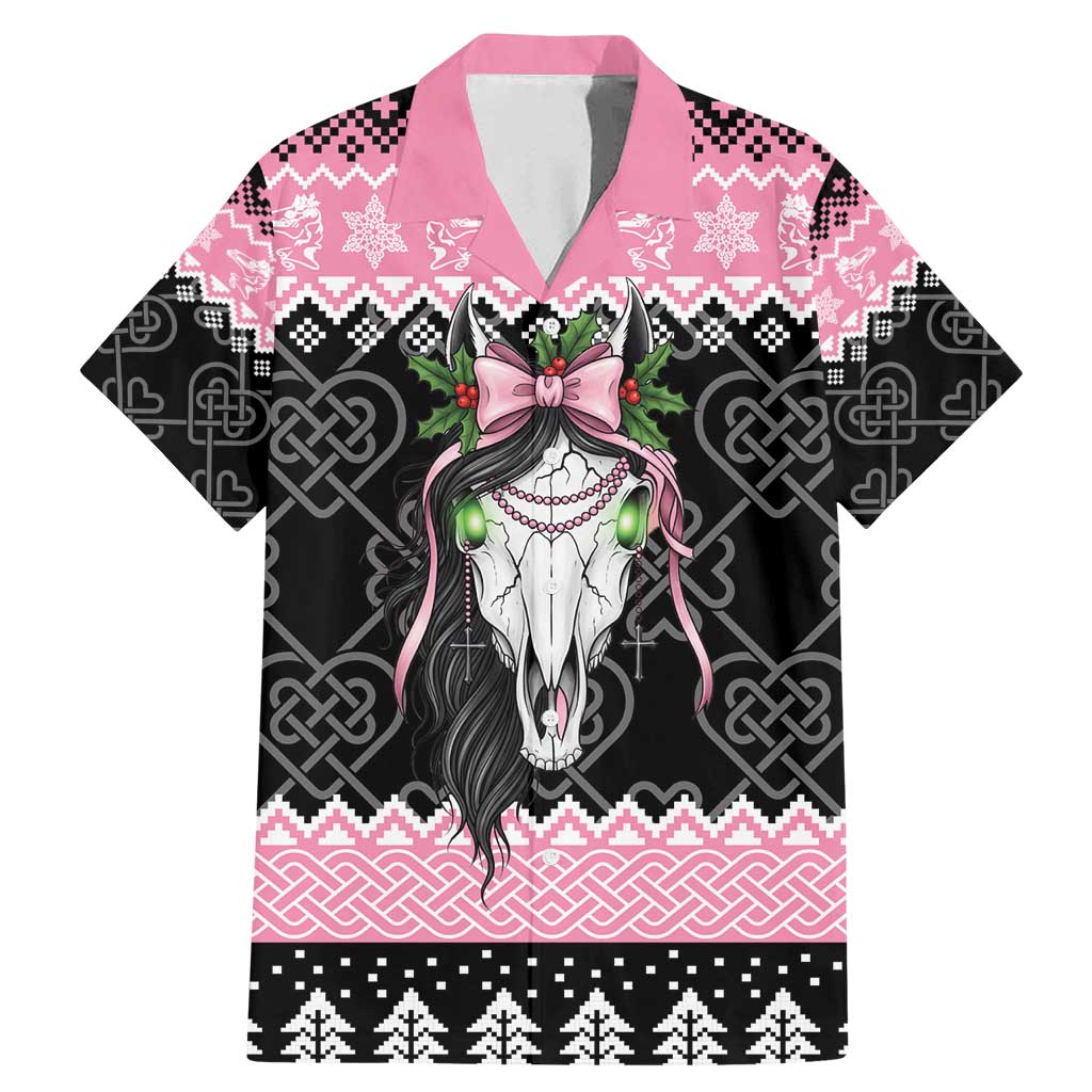 Anglesey Wales Christmas Family Matching Mermaid Dress and Hawaiian Shirt Pink Mari Lwyd Welsh Celtic Knot - Wonder Print Shop