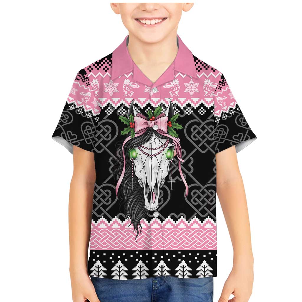 Anglesey Wales Christmas Family Matching Mermaid Dress and Hawaiian Shirt Pink Mari Lwyd Welsh Celtic Knot - Wonder Print Shop