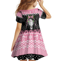 Anglesey Wales Christmas Family Matching Off The Shoulder Long Sleeve Dress and Hawaiian Shirt Pink Mari Lwyd Welsh Celtic Knot - Wonder Print Shop