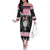 Anglesey Wales Christmas Family Matching Off The Shoulder Long Sleeve Dress and Hawaiian Shirt Pink Mari Lwyd Welsh Celtic Knot - Wonder Print Shop