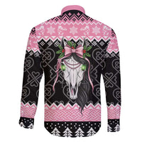 Anglesey Wales Christmas Family Matching Off Shoulder Short Dress and Hawaiian Shirt Pink Mari Lwyd Welsh Celtic Knot - Wonder Print Shop