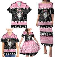 Anglesey Wales Christmas Family Matching Puletasi and Hawaiian Shirt Pink Mari Lwyd Welsh Celtic Knot - Wonder Print Shop